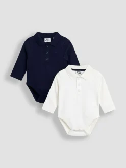 Hot Jojo Maman Bébé Navy Blue 2-Pack Plain Long Sleeve Polo Shirt Bodies