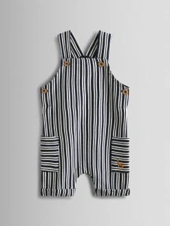 Jojo Maman Bébé Navy Blue Stripe Dungarees, T-Shirt & Hat 3-Piece Set^BOY Dungarees