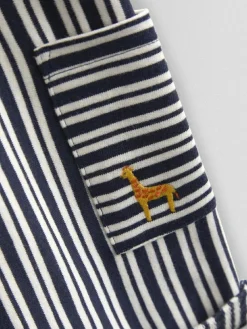 Jojo Maman Bébé Navy Blue Stripe Dungarees, T-Shirt & Hat 3-Piece Set^BOY Dungarees