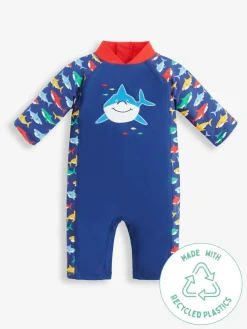 Clearance Jojo Maman Bébé UPF 50 1-Piece Sun Protection Suit Navy Blue Shark