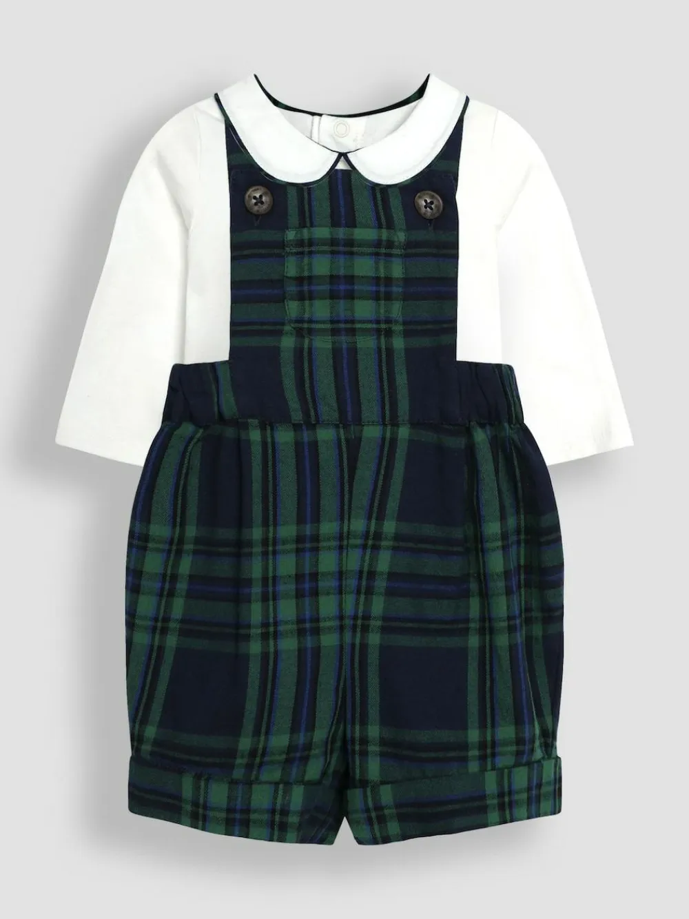 Jojo Maman Bébé Navy Blue Tartan 2-Piece Tartan Dungarees & Body Set^BOY Dungarees