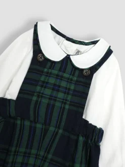 Jojo Maman Bébé Navy Blue Tartan 2-Piece Tartan Dungarees & Body Set^BOY Dungarees