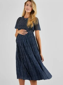 New Jojo Maman Bébé Navy Chiffon Pleated Nursing Midi Dress