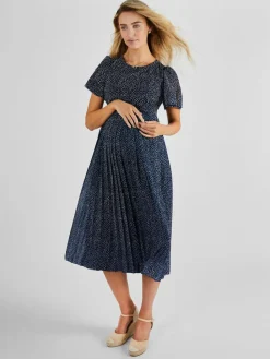 New Jojo Maman Bébé Navy Chiffon Pleated Nursing Midi Dress