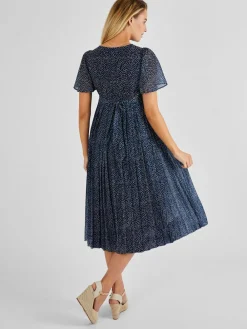 New Jojo Maman Bébé Navy Chiffon Pleated Nursing Midi Dress