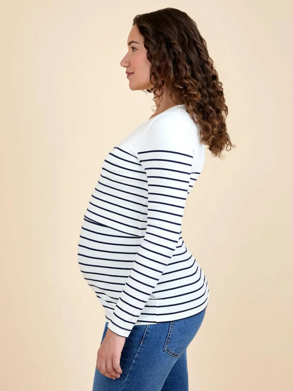Best Jojo Maman Bébé Stripe Long Sleeve Maternity & Nursing Top Navy Ecru Stripe