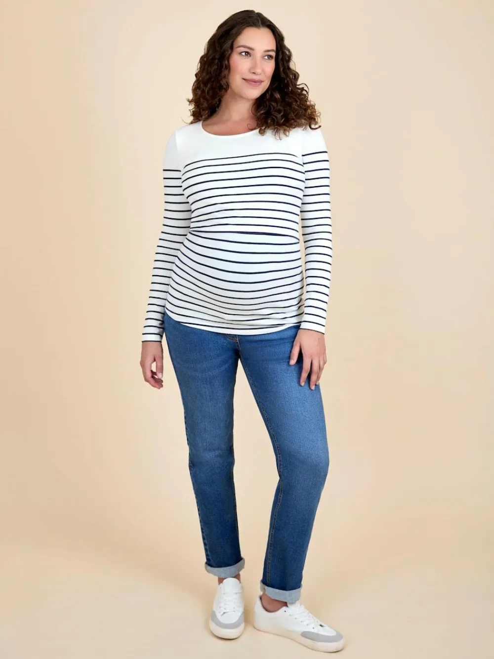 Best Jojo Maman Bébé Stripe Long Sleeve Maternity & Nursing Top Navy Ecru Stripe