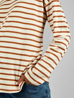 Jojo Maman Bébé Oatmeal & Toffee Stripe Long Sleeve Boyfriend Maternity T-Shirt^Women Loungewear