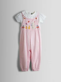 Hot Jojo Maman Bébé Pink Bunny Embroidered Dungarees & Body Set