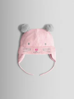 Jojo Maman Bébé Pink Cat Pom Pom Hat^ Hats & Scratch Mitts|Hats, Gloves & Scarves