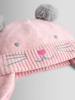 Jojo Maman Bébé Pink Cat Pom Pom Hat^ Hats & Scratch Mitts|Hats, Gloves & Scarves