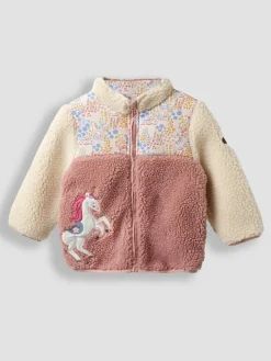 Jojo Maman Bébé Pink Floral Unicorn Fleece Appliqué Reversible Jacket^ Sweatshirts & Hoodies|Coats, Jackets & Pramsuits