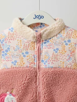 Jojo Maman Bébé Pink Floral Unicorn Fleece Appliqué Reversible Jacket^ Sweatshirts & Hoodies|Coats, Jackets & Pramsuits