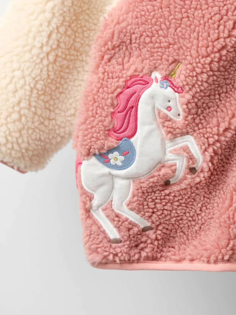 Jojo Maman Bébé Pink Floral Unicorn Fleece Appliqué Reversible Jacket^ Sweatshirts & Hoodies|Coats, Jackets & Pramsuits