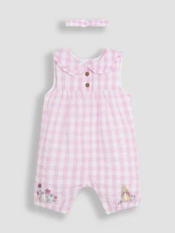 Clearance Jojo Maman Bébé Pink Gingham Peter Flopsy Bunny Jumpsuit & Headband Set