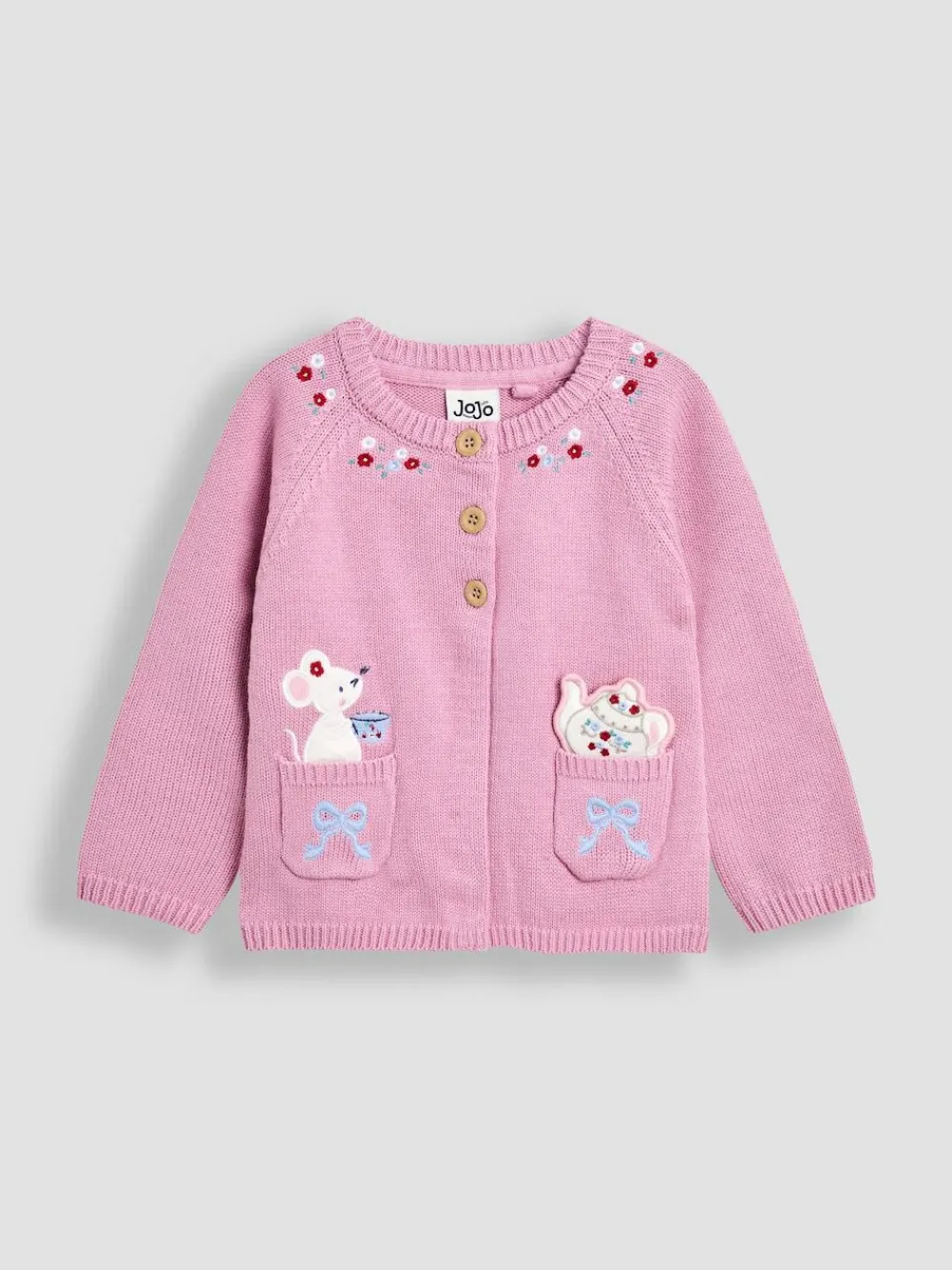 Best Jojo Maman Bébé Pink Mouse Pet in Pocket Appliqué Cardigan