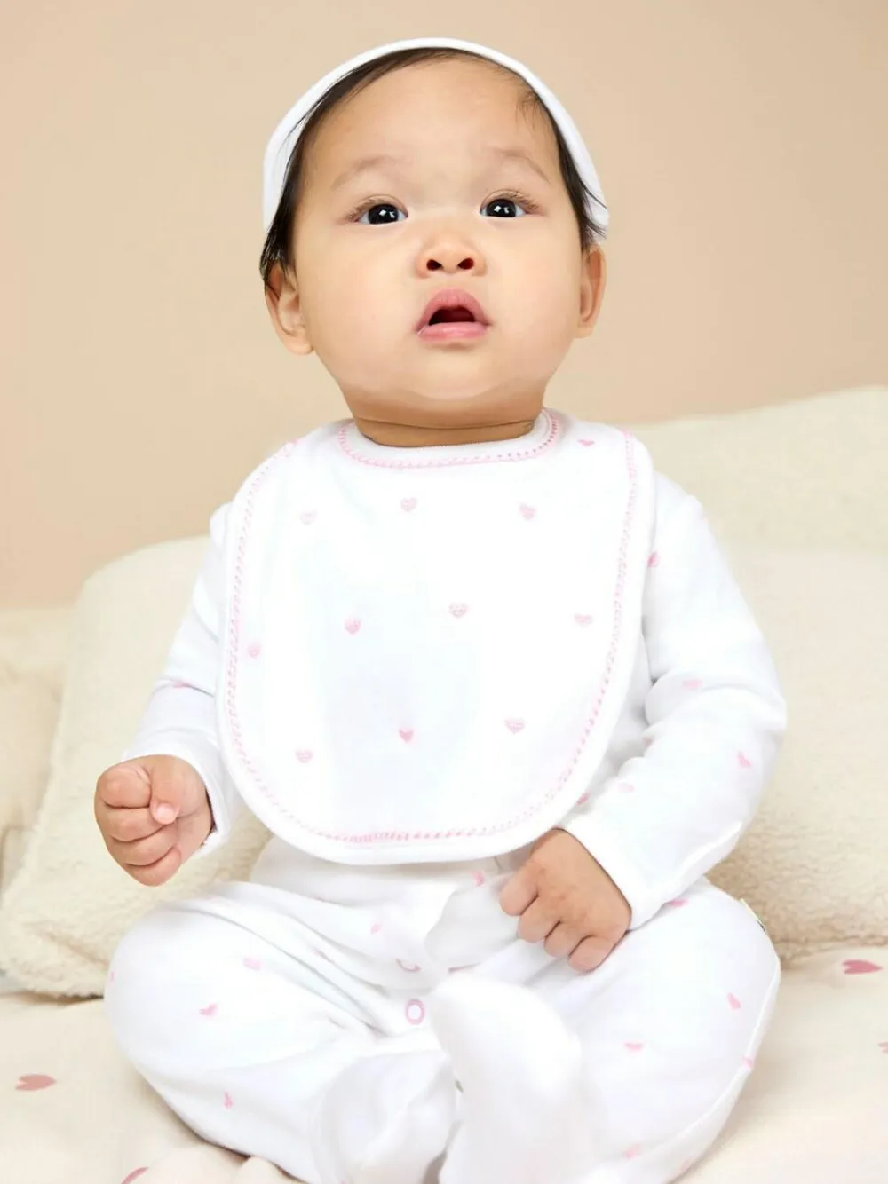 Sale Jojo Maman Bébé Pink Organic Cotton Heart Embroidered Bib