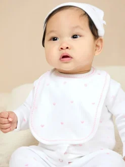 Sale Jojo Maman Bébé Pink Organic Cotton Heart Embroidered Bib