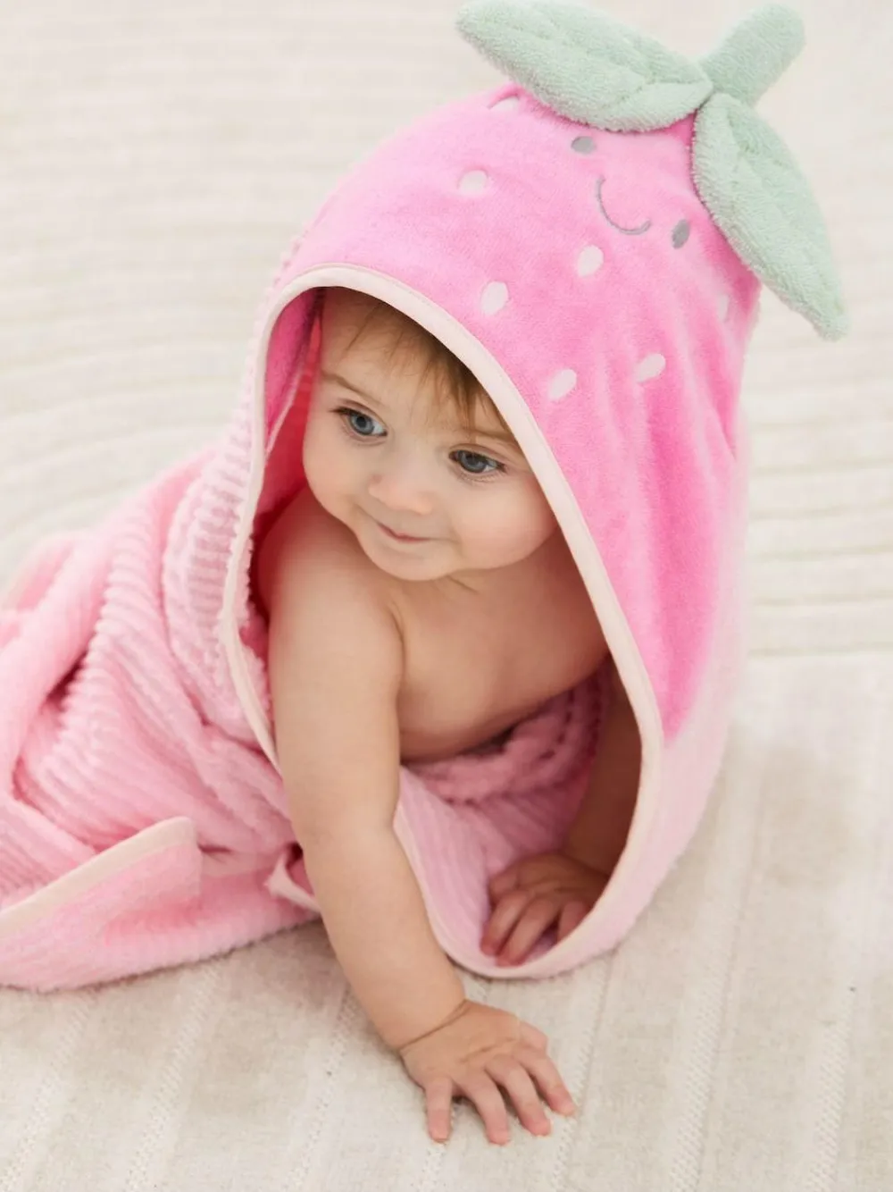 Jojo Maman Bébé Pink Strawberry Character Hooded Towel^ Towels & Bathmats
