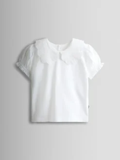 Jojo Maman Bébé Pure White Broderie Collar T-Shirt^ T-Shirts