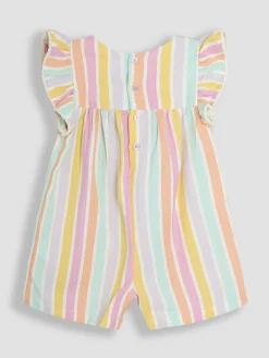 Discount Jojo Maman Bébé Rainbow Stripe Frill Sleeve Playsuit