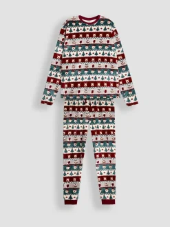 Jojo Maman Bébé Red Men's Christmas Fair Isle Fleece Pyjama Set^ Pyjamas