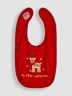 Jojo Maman Bébé Red My First Christmas Reindeer Bib^ Bibs