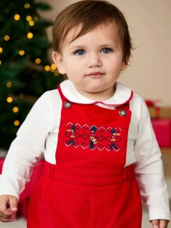 Jojo Maman Bébé Red 2-Piece Smocked Dungarees & Bodysuit Set
