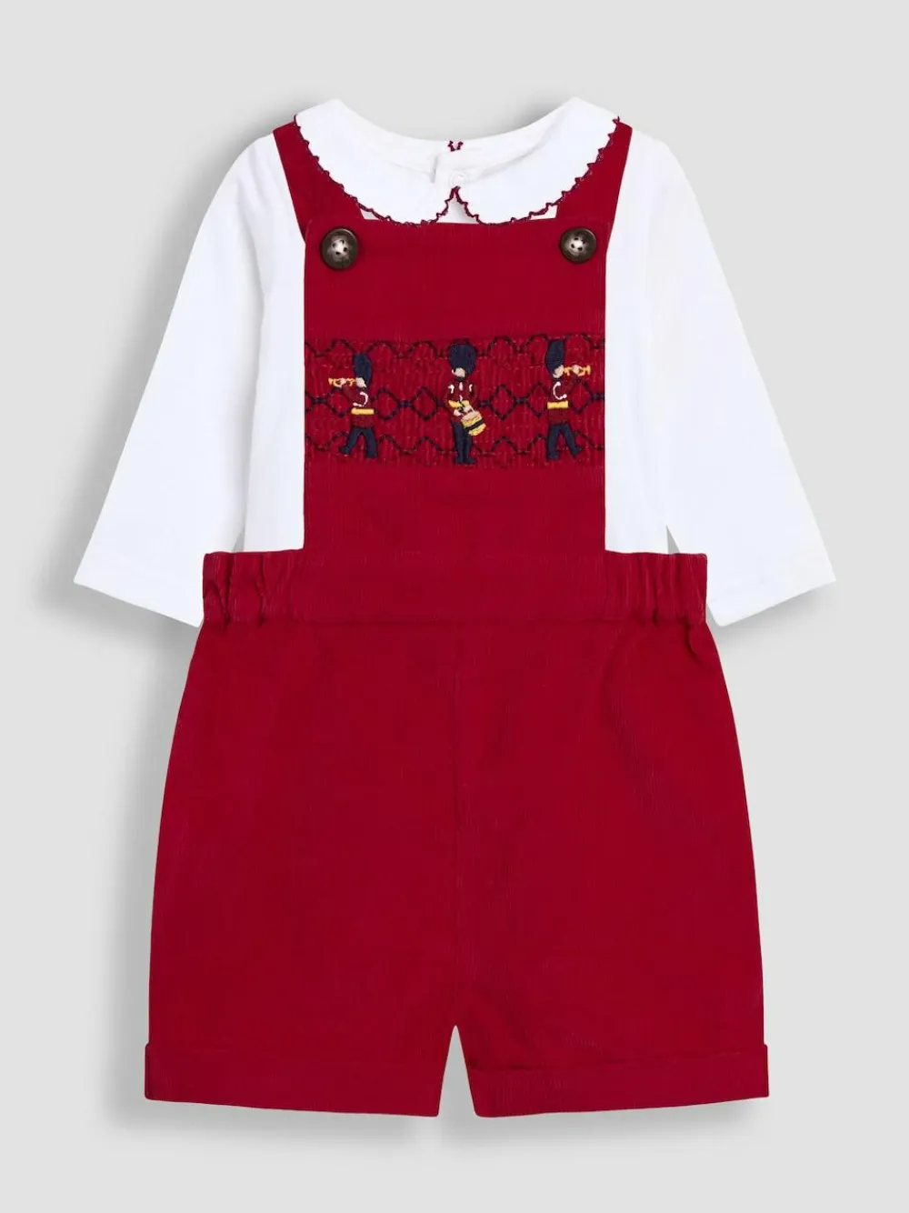 Jojo Maman Bébé Red 2-Piece Smocked Dungarees & Bodysuit Set