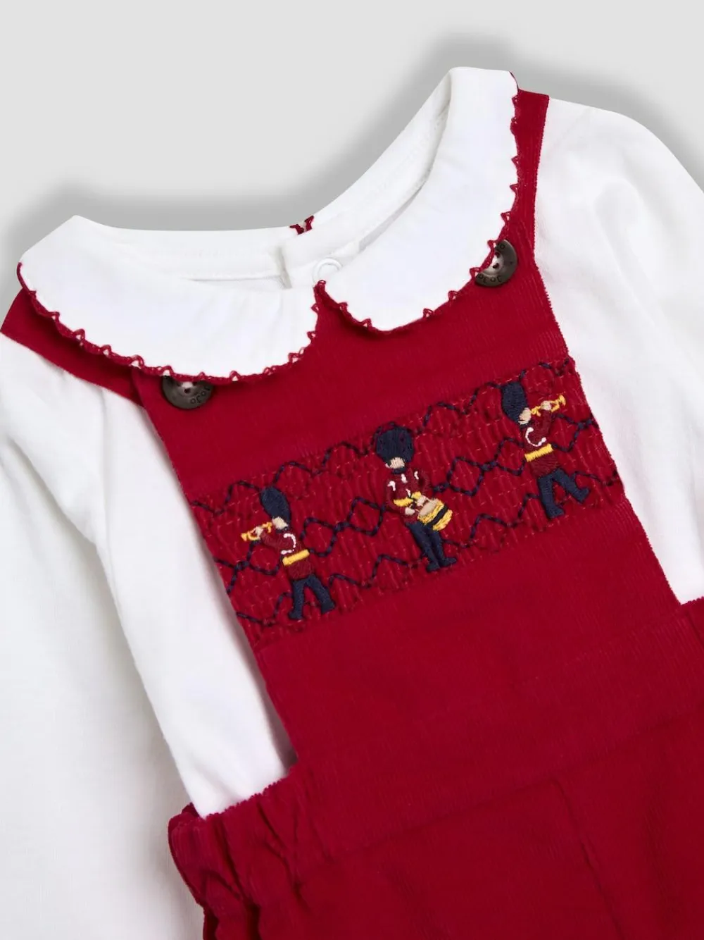 Jojo Maman Bébé Red 2-Piece Smocked Dungarees & Bodysuit Set