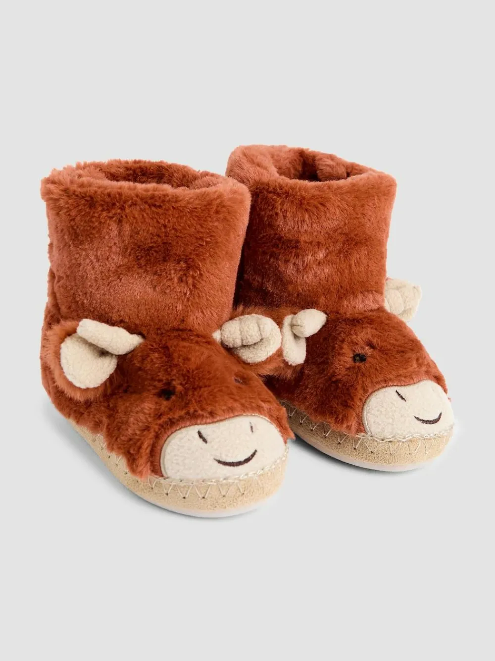Discount Jojo Maman Bébé Plush Slipper Boots Rust Highland Cow