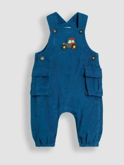 Jojo Maman Bébé Teal Blue Tractor 2-Piece Embroidered Cargo Cord Dungarees & Top Set^BOY Dungarees