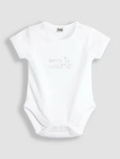 Jojo Maman Bébé White Born In 2025 Embroidered Body^BOY Bodysuits & Vests|Vests