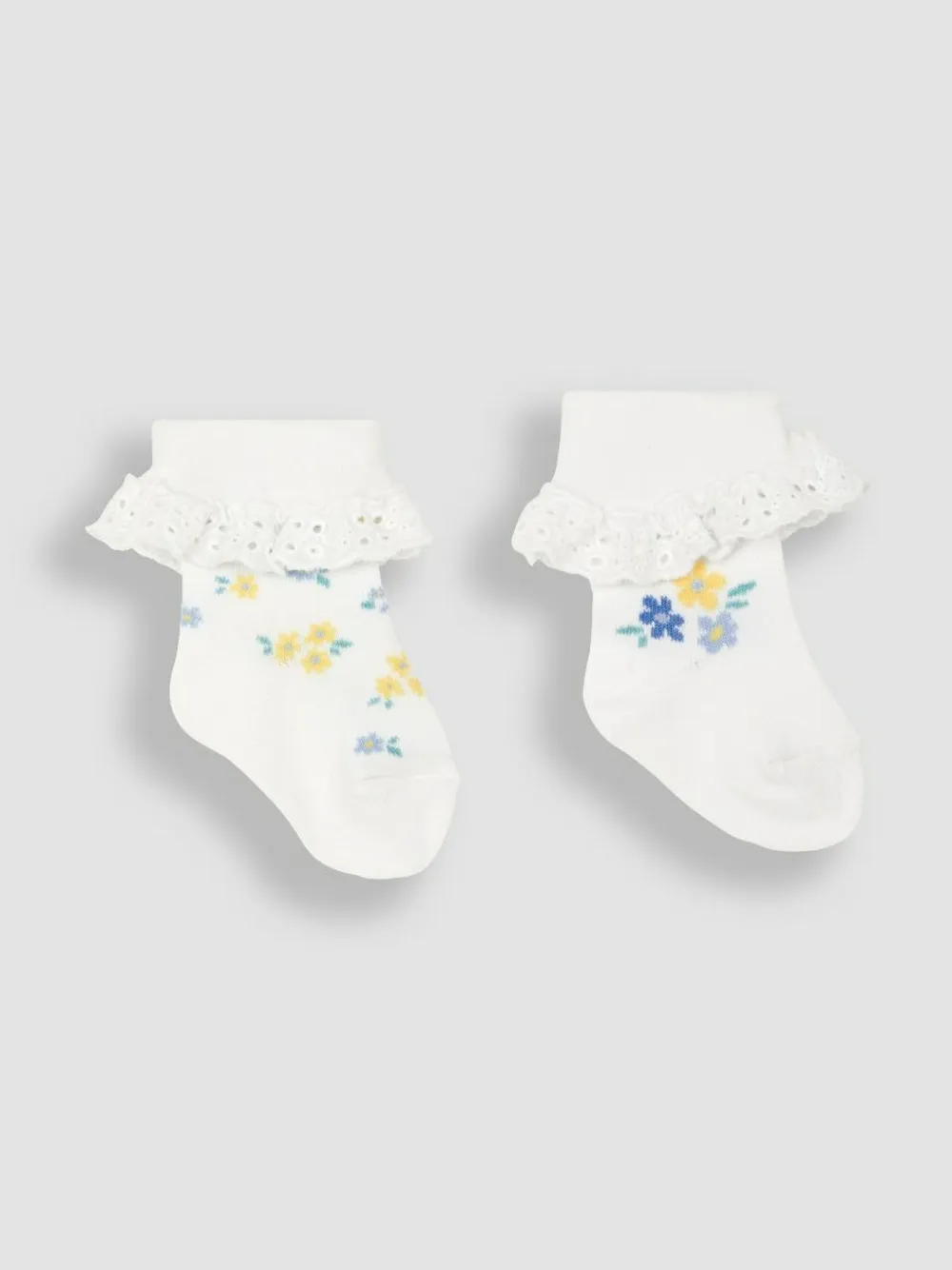 Jojo Maman Bébé White Floral 2-Pack Frilly Socks