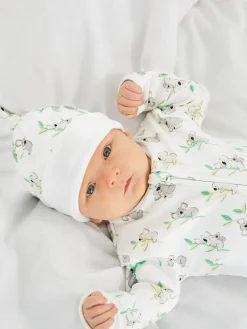 Outlet Jojo Maman Bébé White Koala Print Cotton Baby Hat