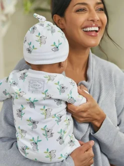Outlet Jojo Maman Bébé White Koala Print Cotton Baby Hat