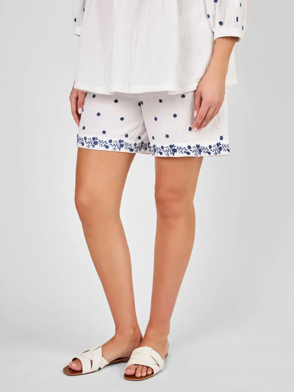 Jojo Maman Bébé White Maternity Embroidered Shorts^Women Shorts