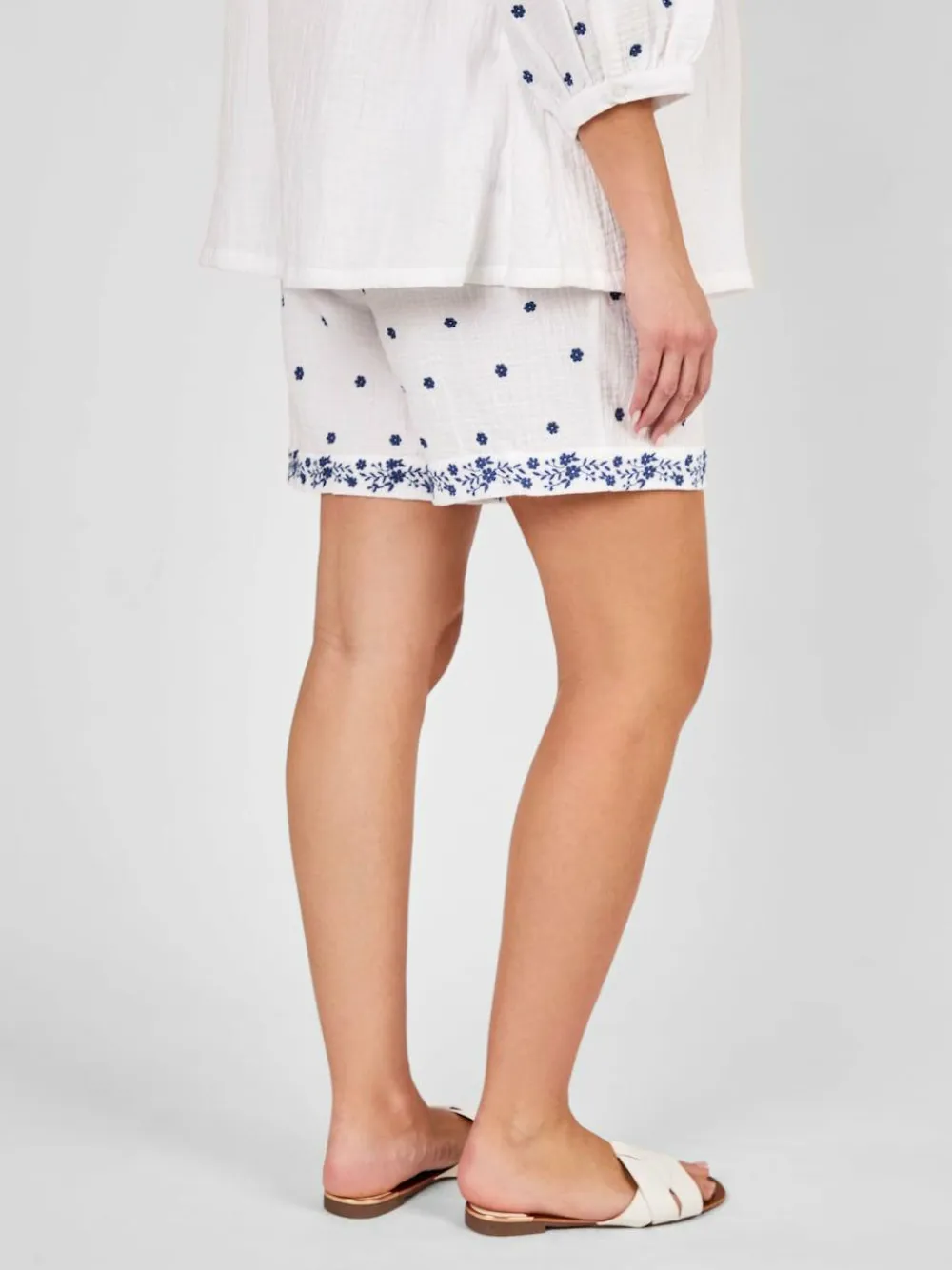 Jojo Maman Bébé White Maternity Embroidered Shorts^Women Shorts