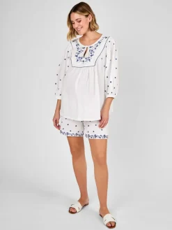 Jojo Maman Bébé White Maternity Embroidered Shorts^Women Shorts