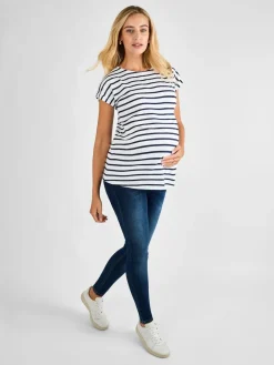 Outlet Jojo Maman Bébé White Navy Stripe Boyfriend Maternity Cotton T-Shirt