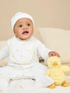 Hot Jojo Maman Bébé White Organic Cotton Duck Embroidered Bib