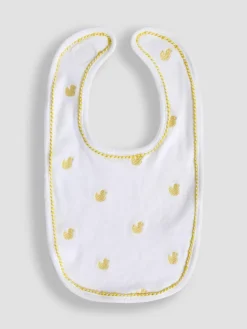 Hot Jojo Maman Bébé White Organic Cotton Duck Embroidered Bib