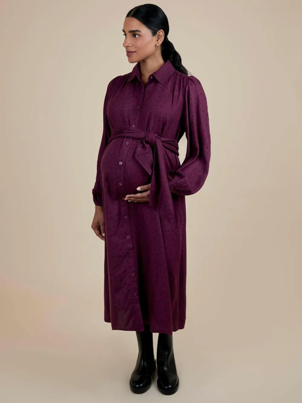 Jojo Maman Bébé Wine Spot Maternity Midi Shirt Dress With Tie