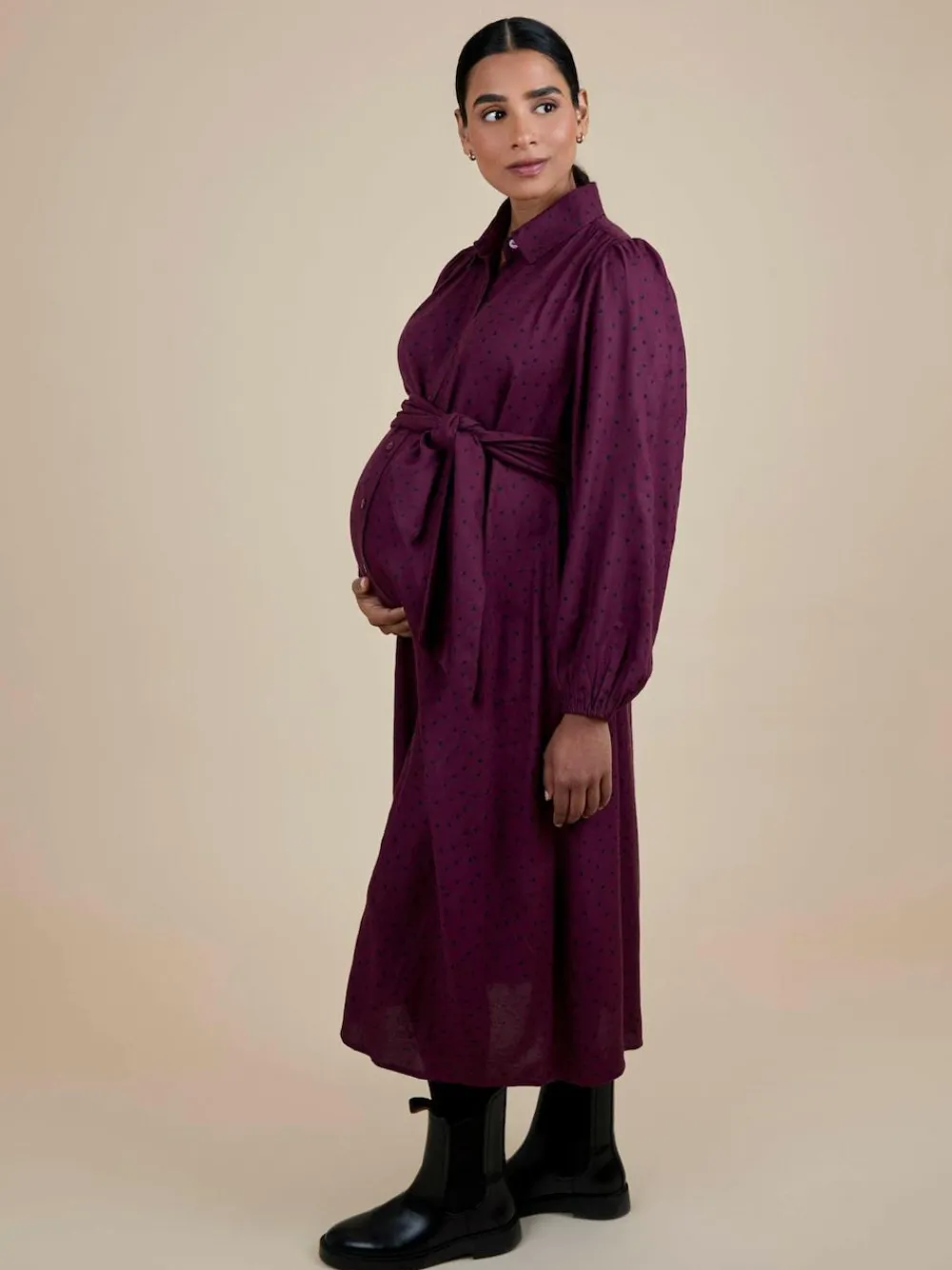 Jojo Maman Bébé Wine Spot Maternity Midi Shirt Dress With Tie