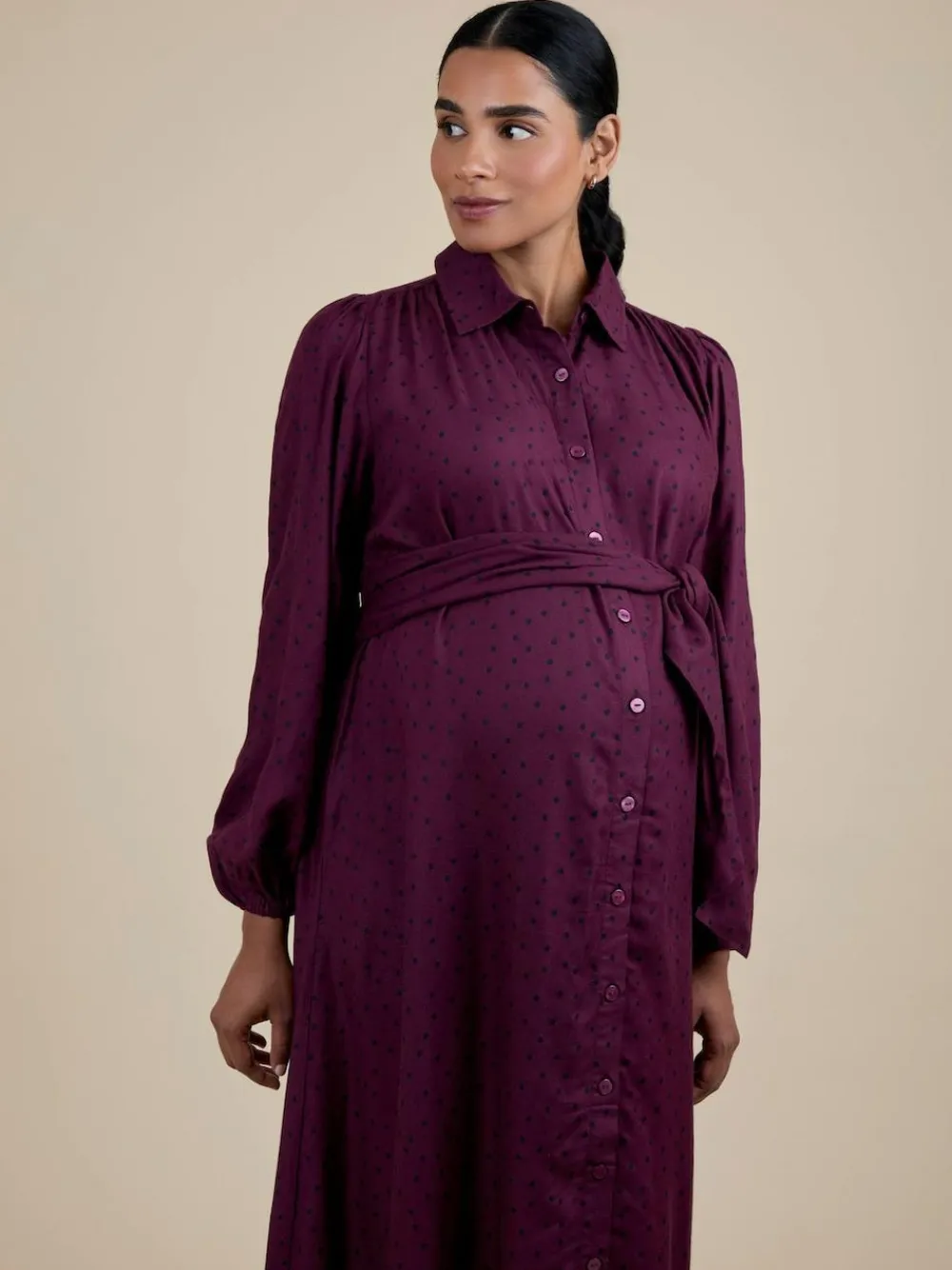 Jojo Maman Bébé Wine Spot Maternity Midi Shirt Dress With Tie