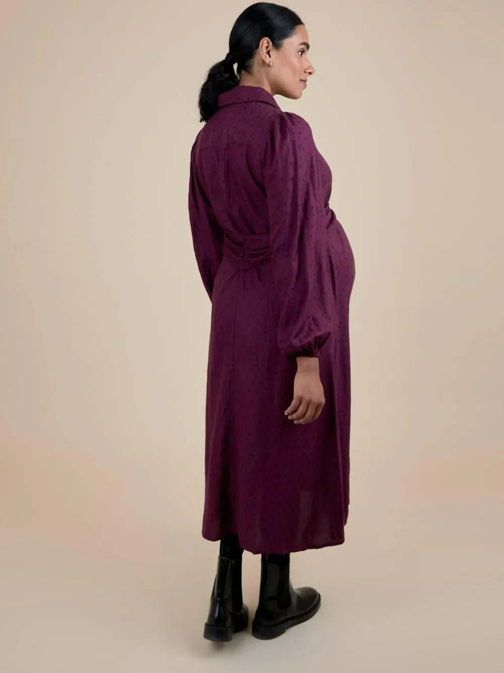 Jojo Maman Bébé Wine Spot Maternity Midi Shirt Dress With Tie