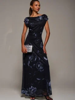 Jolie Moi Asymmetric Neck Mesh Maxi Dress^Women Maxi Dresses