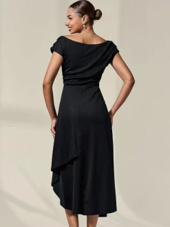 Online Jolie Moi Asymmetric Draped Midi Dress Black