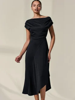 Online Jolie Moi Asymmetric Draped Midi Dress Black