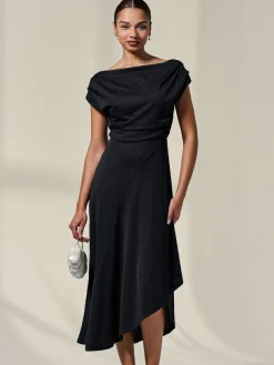 Online Jolie Moi Asymmetric Draped Midi Dress Black